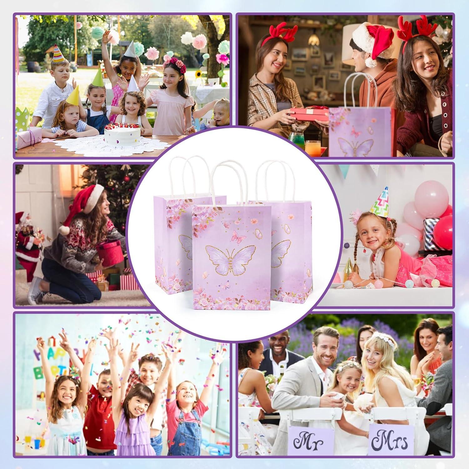 imageLot de 100 Sacs Cadeau Anniversaire Enfant Sachets Bonbon Anniversaire avec Poignes pour Garons et Filles Pochette Cadeau pour Fte Nol Mariage Baptme Faveur Goodie Bag 4 CouleursPapillon Violet