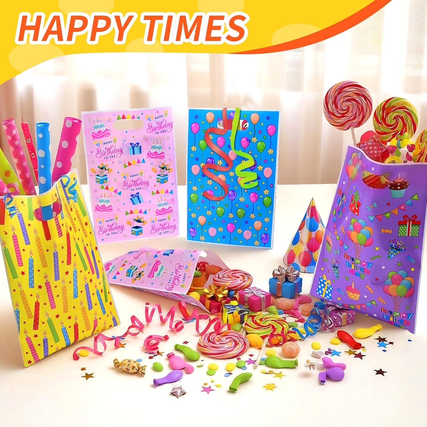 imageLot de 100 Sacs Cadeau Anniversaire Enfant Sachets Bonbon Anniversaire avec Poignes pour Garons et Filles Pochette Cadeau pour Fte Nol Mariage Baptme Faveur Goodie Bag 4 Couleurs4 Couleurs