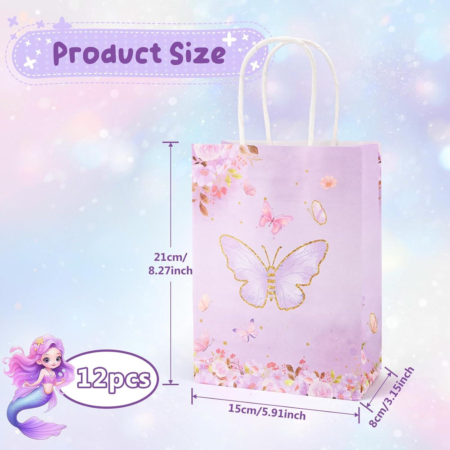 imageLot de 100 Sacs Cadeau Anniversaire Enfant Sachets Bonbon Anniversaire avec Poignes pour Garons et Filles Pochette Cadeau pour Fte Nol Mariage Baptme Faveur Goodie Bag 4 CouleursPapillon Violet