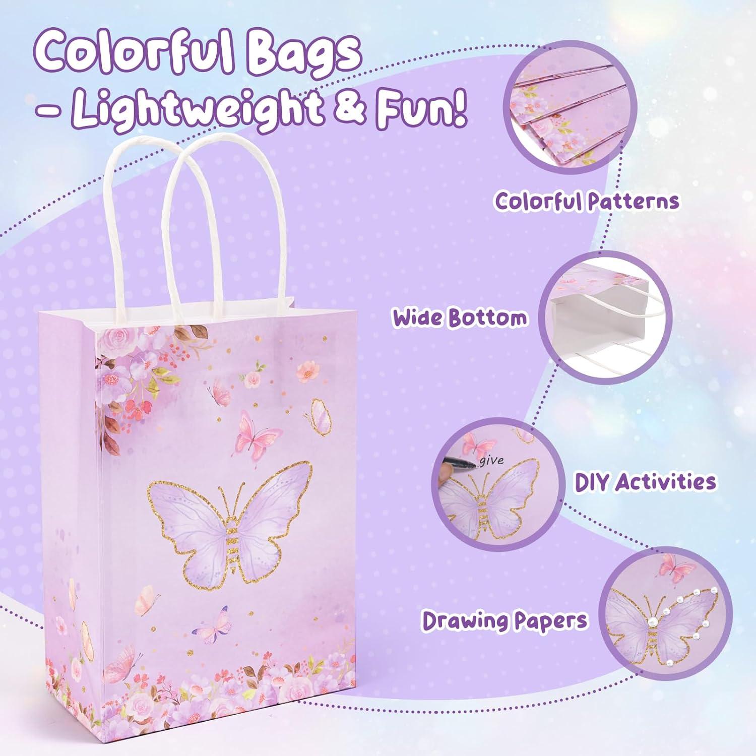 imageLot de 100 Sacs Cadeau Anniversaire Enfant Sachets Bonbon Anniversaire avec Poignes pour Garons et Filles Pochette Cadeau pour Fte Nol Mariage Baptme Faveur Goodie Bag 4 CouleursPapillon Violet