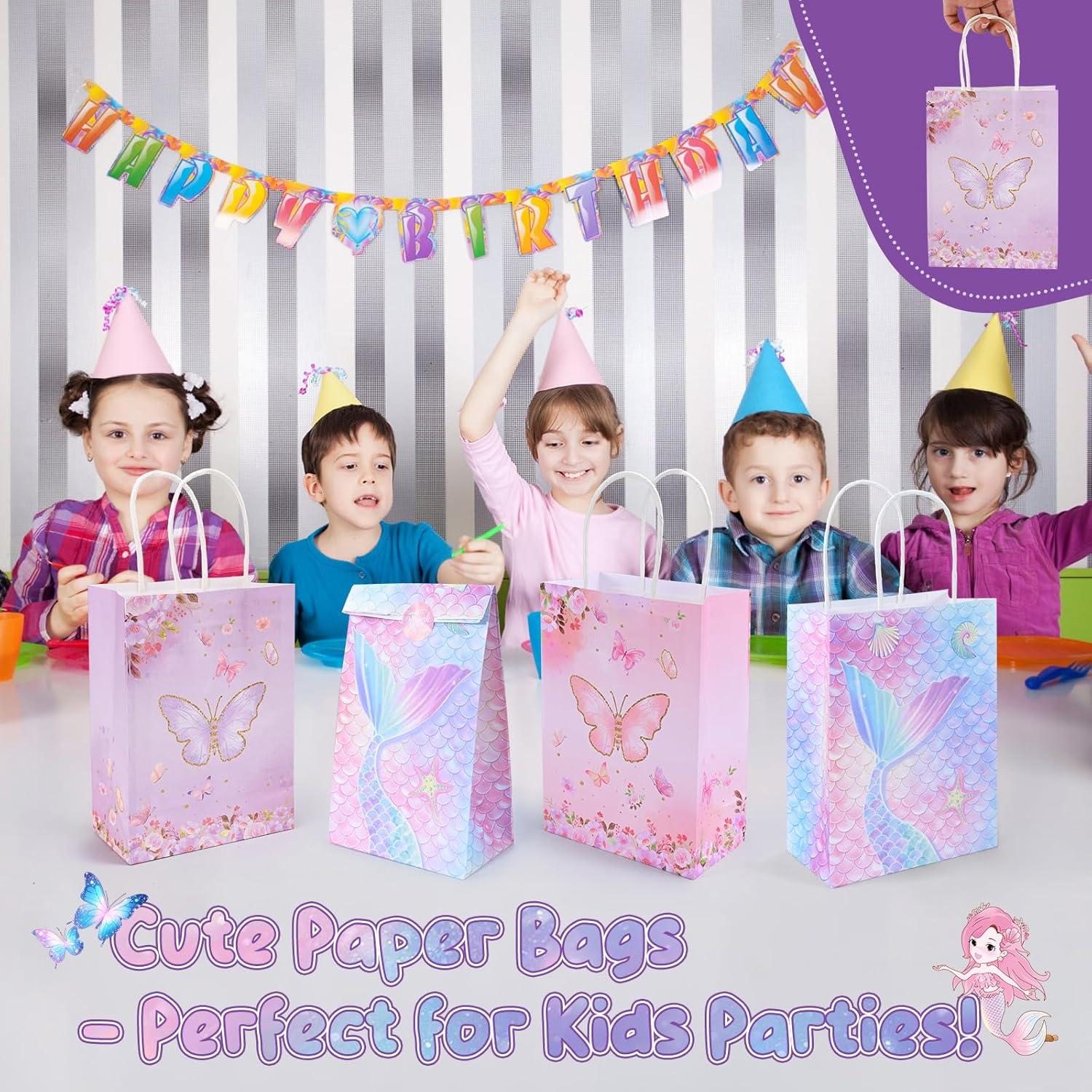 imageLot de 100 Sacs Cadeau Anniversaire Enfant Sachets Bonbon Anniversaire avec Poignes pour Garons et Filles Pochette Cadeau pour Fte Nol Mariage Baptme Faveur Goodie Bag 4 CouleursPapillon Violet