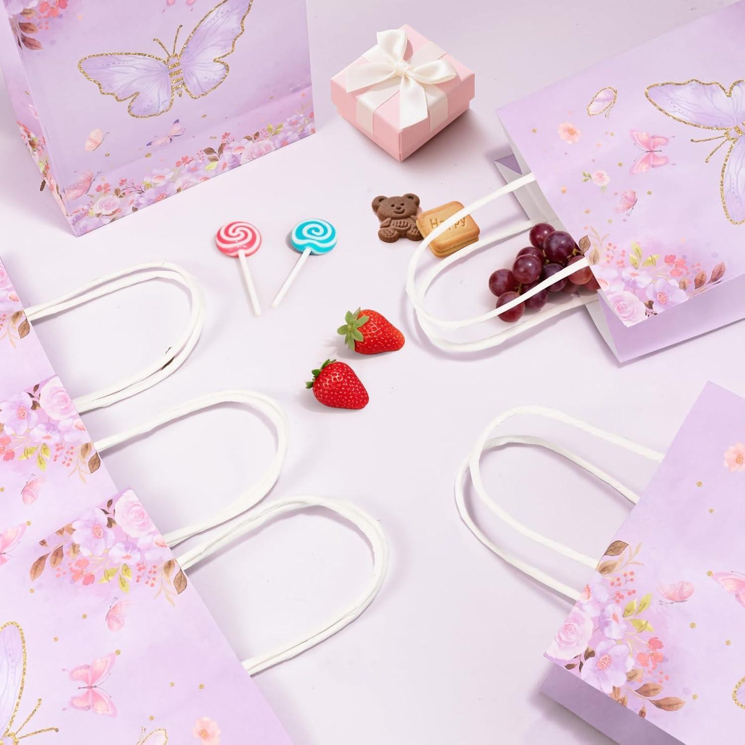 imageLot de 100 Sacs Cadeau Anniversaire Enfant Sachets Bonbon Anniversaire avec Poignes pour Garons et Filles Pochette Cadeau pour Fte Nol Mariage Baptme Faveur Goodie Bag 4 CouleursPapillon Violet