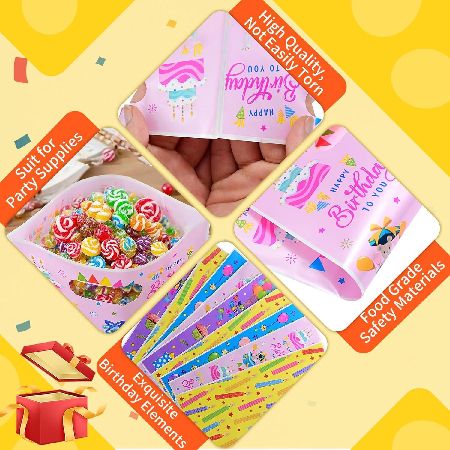 imageLot de 100 Sacs Cadeau Anniversaire Enfant Sachets Bonbon Anniversaire avec Poignes pour Garons et Filles Pochette Cadeau pour Fte Nol Mariage Baptme Faveur Goodie Bag 4 Couleurs4 Couleurs