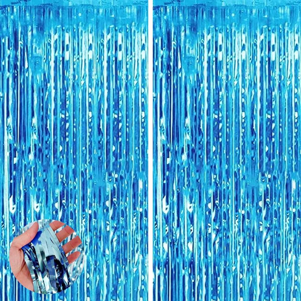 imageAisszhao 2 Rideau Mtallique Tinsel Or ChampagneRideaux Franges en Aluminium Champagne Porte Fentre DcorationToile de Fond pour Photos de Fte Champagne Or pour AnniversaireMariage dcorationBleu