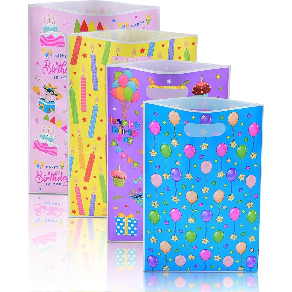 imageLot de 100 Sacs Cadeau Anniversaire Enfant Sachets Bonbon Anniversaire avec Poignes pour Garons et Filles Pochette Cadeau pour Fte Nol Mariage Baptme Faveur Goodie Bag 4 Couleurs4 Couleurs