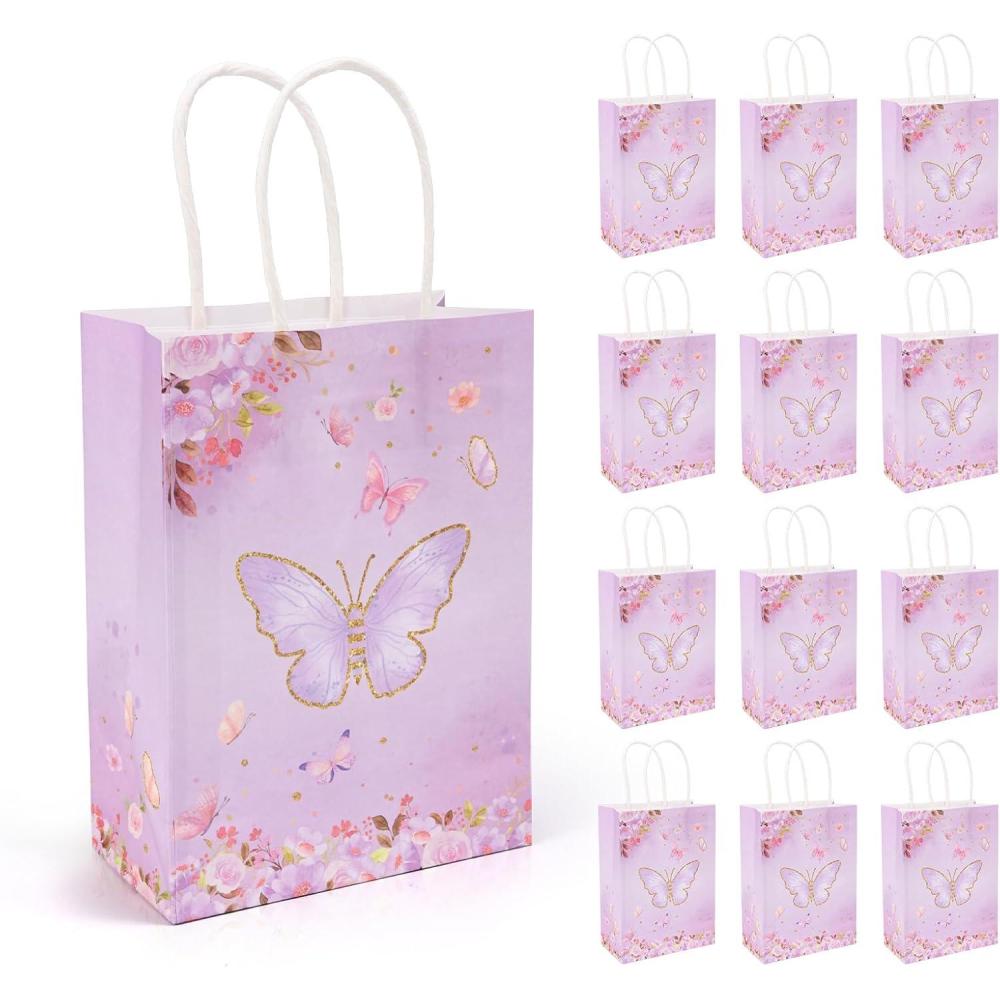 imageLot de 100 Sacs Cadeau Anniversaire Enfant Sachets Bonbon Anniversaire avec Poignes pour Garons et Filles Pochette Cadeau pour Fte Nol Mariage Baptme Faveur Goodie Bag 4 CouleursPapillon Violet