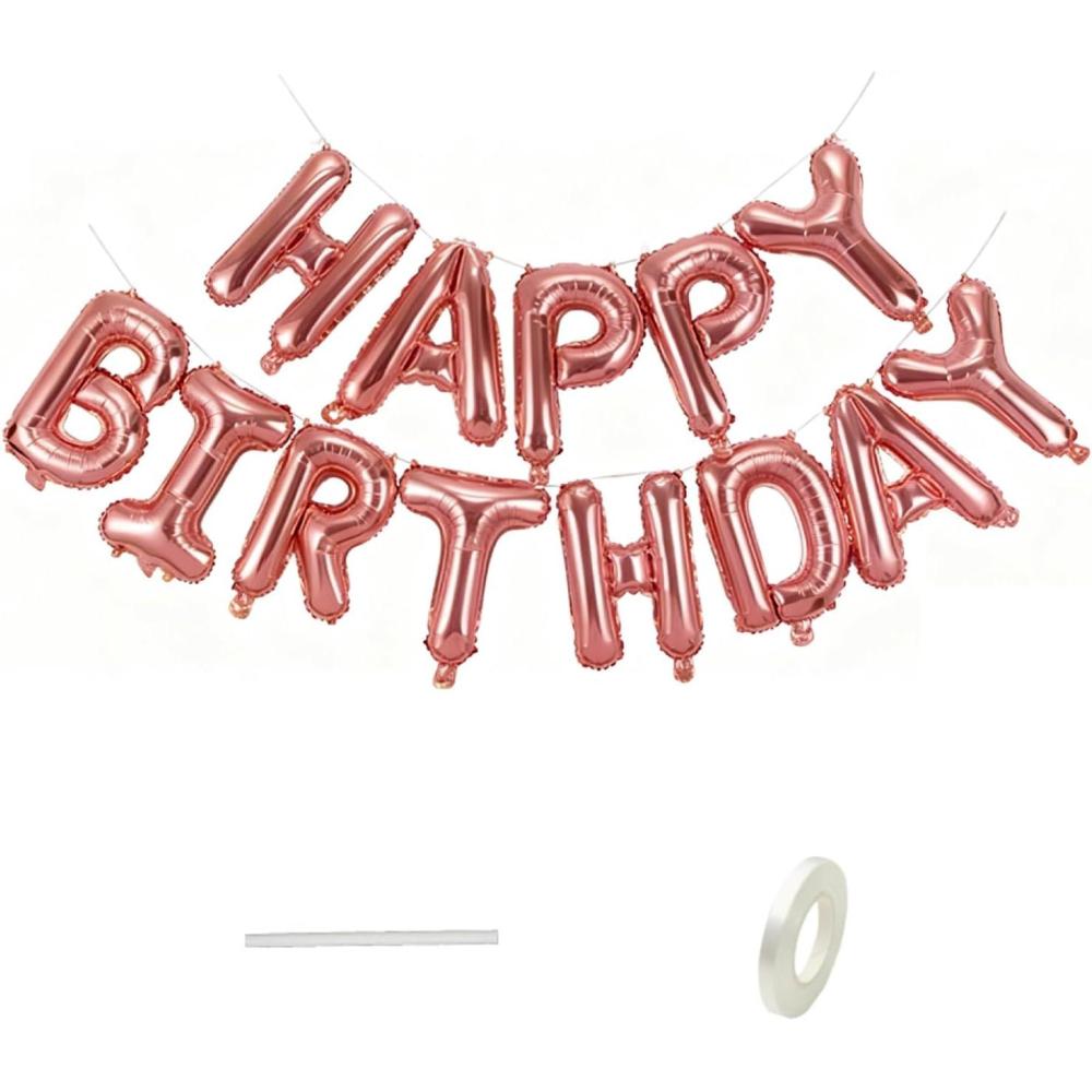 imageargent Happy Birthday Ballon en aluminium avec ruban 40 cm pour garons filles et adultes dcorations danniversaire et de fteRose