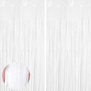 Aisszhao 2 Rideau Métallique Tinsel Or Champagne,Rideaux à Franges en Aluminium Champagne Porte Fenêtre Décoration,Toile de Fond pour Photos de Fête Champagne Or pour Anniversaire,Mariage décoration(Blancs)