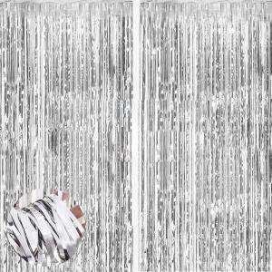 Aisszhao 2 Rideau Métallique Tinsel Or Champagne,Rideaux à Franges en Aluminium Champagne Porte Fenêtre Décoration,Toile de Fond pour Photos de Fête Champagne Or pour Anniversaire,Mariage décoration(Argent)