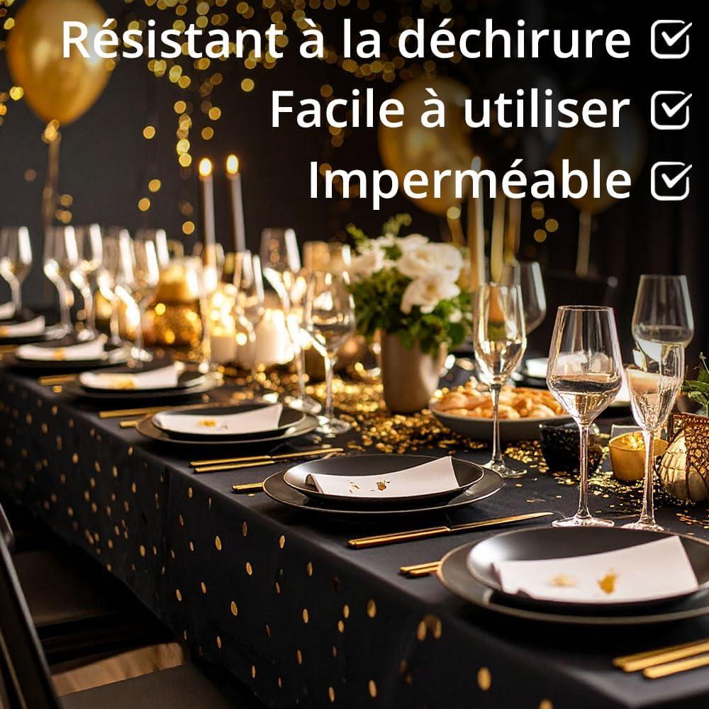 imageJonami Nappe Anniversaire Noir Or Plastique Impermable Jetable Rutilisable Table Fte 2X 137x274 cm