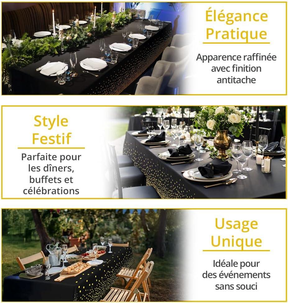 imageJonami Nappe Anniversaire Noir Or Plastique Impermable Jetable Rutilisable Table Fte 2X 137x274 cm