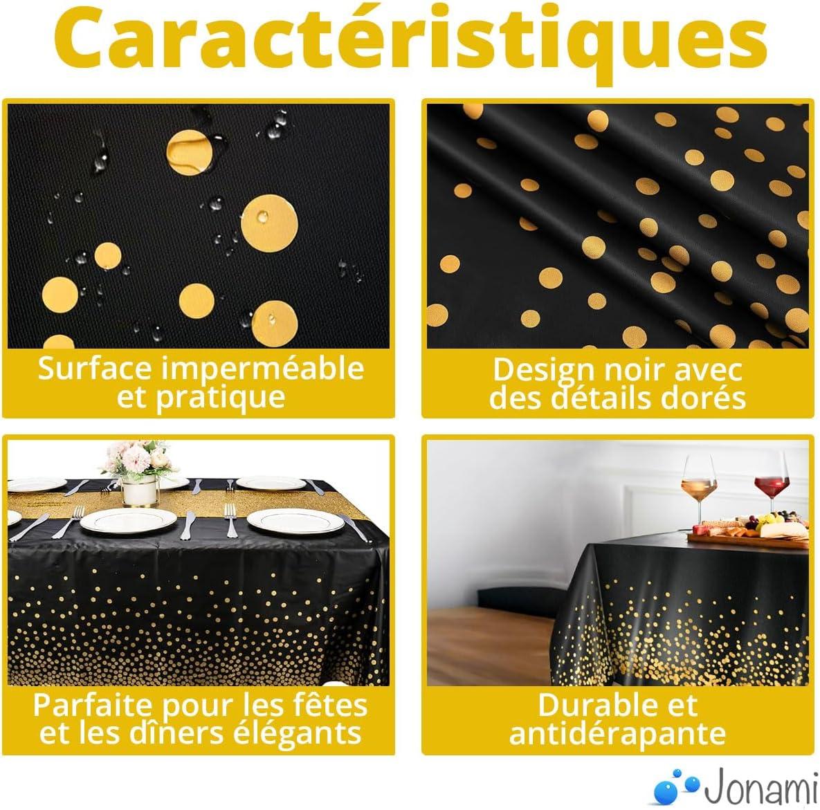 imageJonami Nappe Anniversaire Noir Or Plastique Impermable Jetable Rutilisable Table Fte 2X 137x274 cm