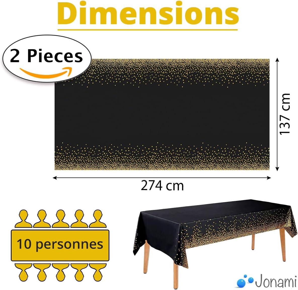 imageJonami Nappe Anniversaire Noir Or Plastique Impermable Jetable Rutilisable Table Fte 2X 137x274 cm