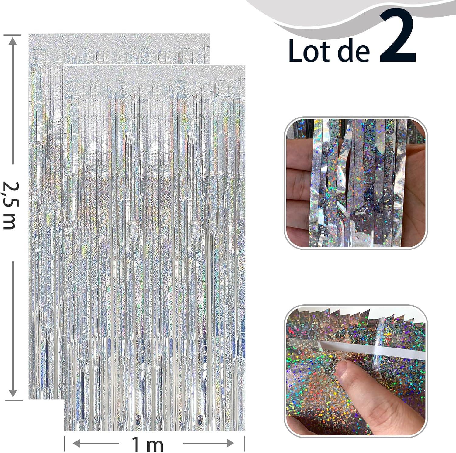 imageLot De 2 Rideaux Mtalliques Franges Tinsel Dcorations De Fte pour Anniversaire Mariage Baby Shower EVJF Nol Nouvel an 1 x 25 m NoirArgent