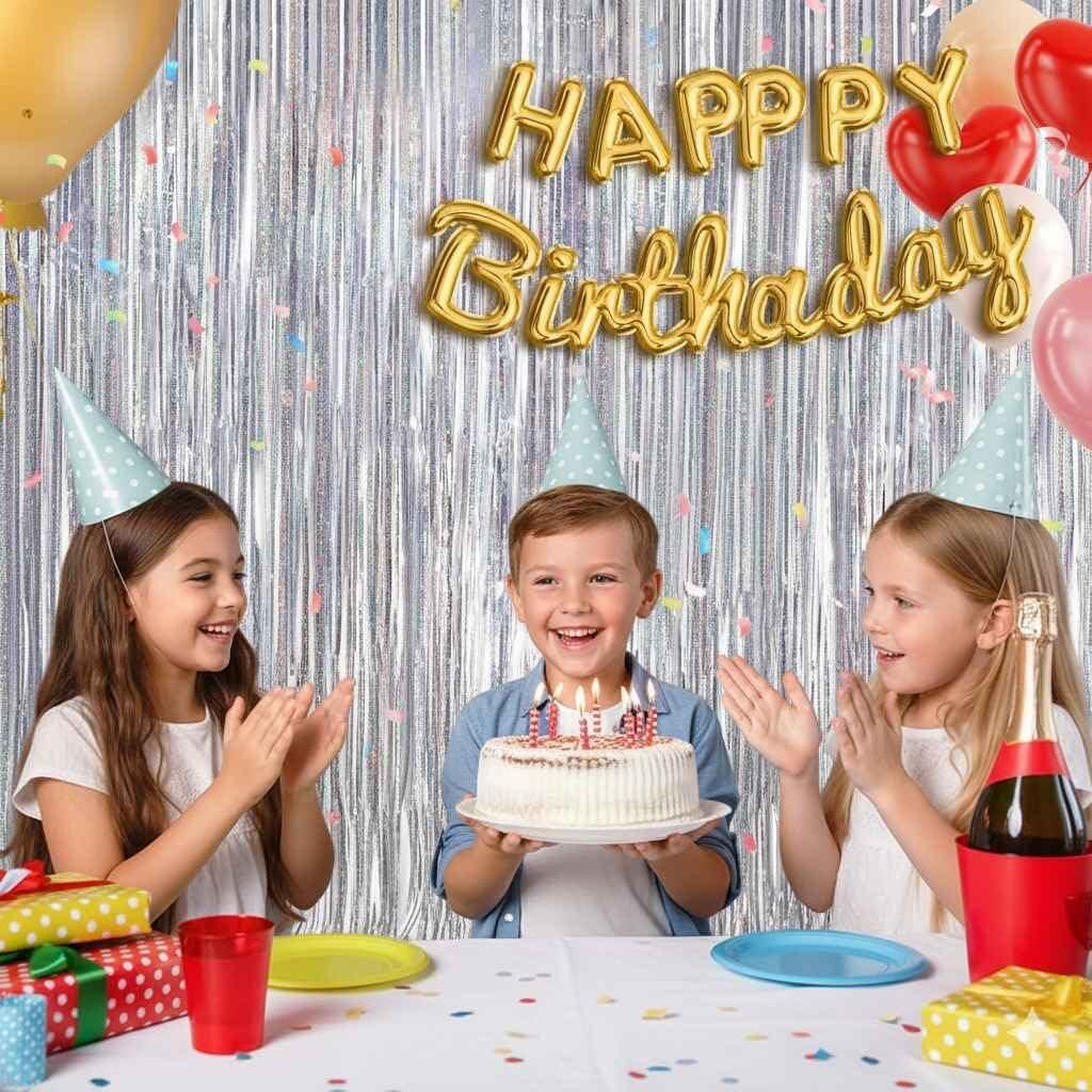 imageLot De 2 Rideaux Mtalliques Franges Tinsel Dcorations De Fte pour Anniversaire Mariage Baby Shower EVJF Nol Nouvel an 1 x 25 m NoirArgent