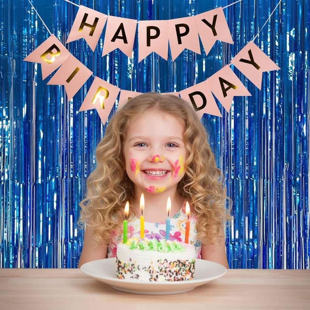 imageLot De 2 Rideaux Mtalliques Franges Tinsel Dcorations De Fte pour Anniversaire Mariage Baby Shower EVJF Nol Nouvel an 1 x 25 m NoirBleu