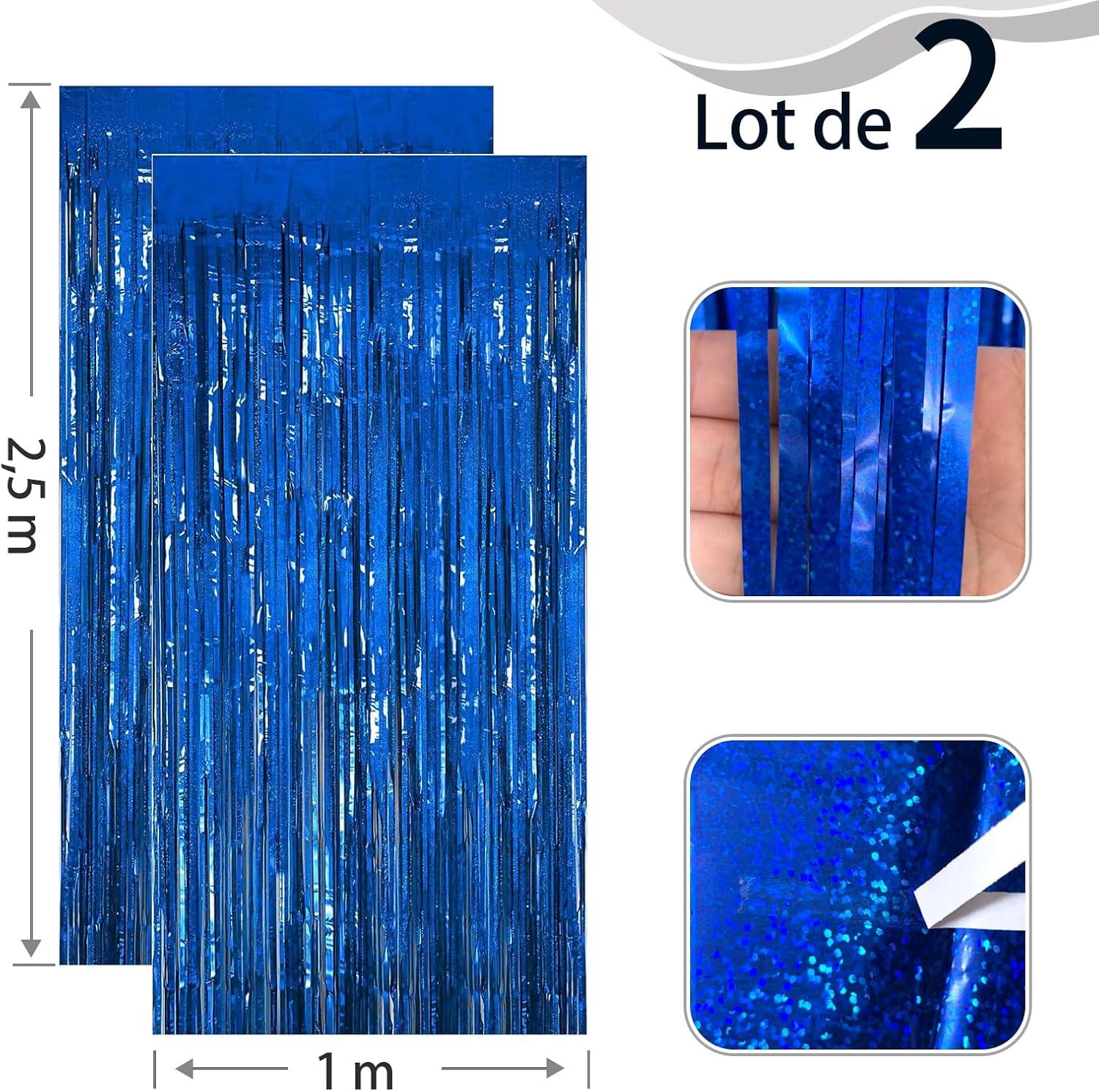imageLot De 2 Rideaux Mtalliques Franges Tinsel Dcorations De Fte pour Anniversaire Mariage Baby Shower EVJF Nol Nouvel an 1 x 25 m NoirBleu
