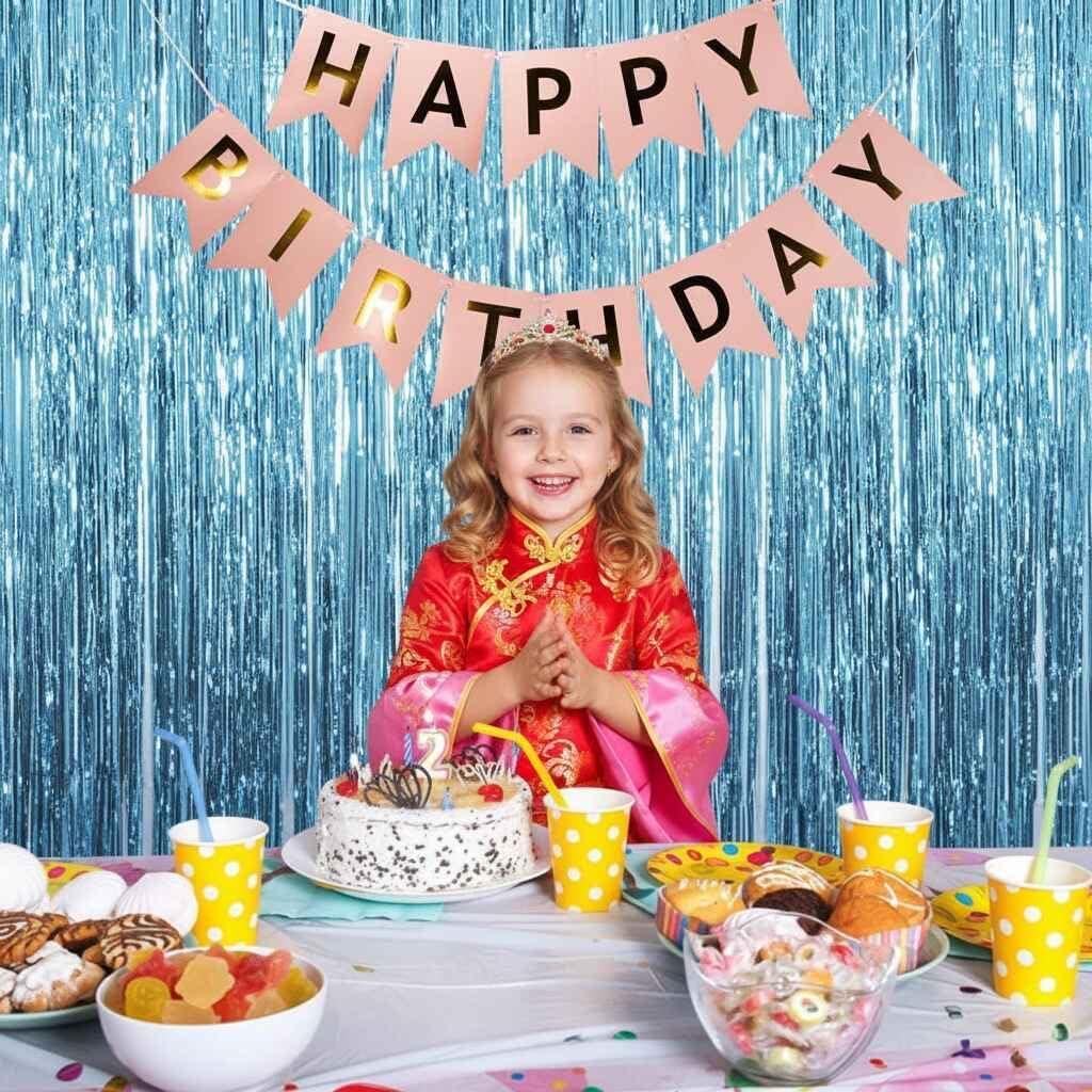 imageLot De 2 Rideaux Mtalliques Franges Tinsel Dcorations De Fte pour Anniversaire Mariage Baby Shower EVJF Nol Nouvel an 1 x 25 m NoirBleu Clair