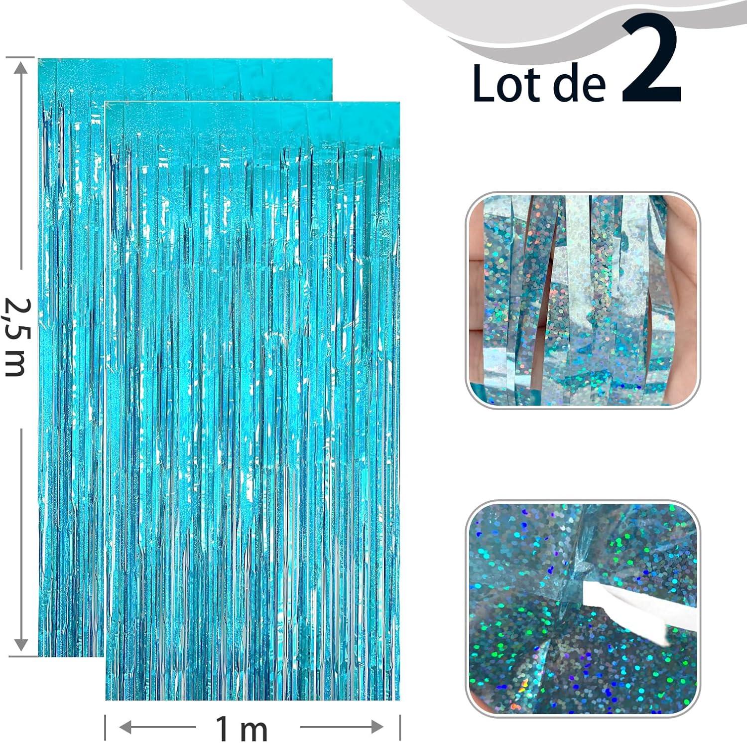 imageLot De 2 Rideaux Mtalliques Franges Tinsel Dcorations De Fte pour Anniversaire Mariage Baby Shower EVJF Nol Nouvel an 1 x 25 m NoirBleu Clair