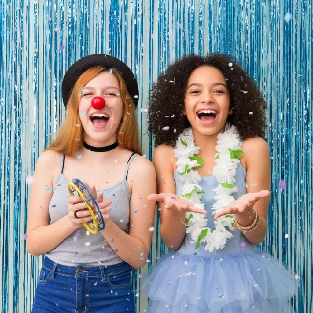 imageLot De 2 Rideaux Mtalliques Franges Tinsel Dcorations De Fte pour Anniversaire Mariage Baby Shower EVJF Nol Nouvel an 1 x 25 m NoirBleu Clair