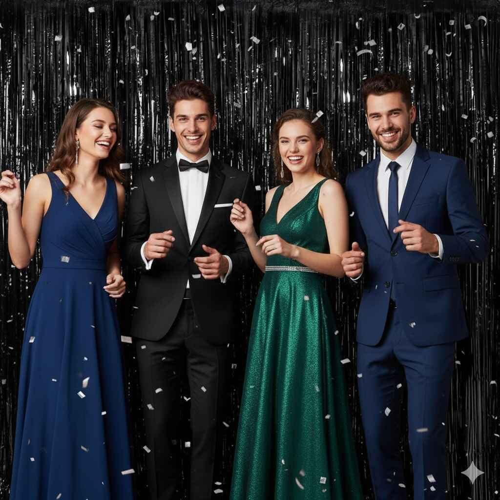 imageLot De 2 Rideaux Mtalliques Franges Tinsel Dcorations De Fte pour Anniversaire Mariage Baby Shower EVJF Nol Nouvel an 1 x 25 m NoirNoir