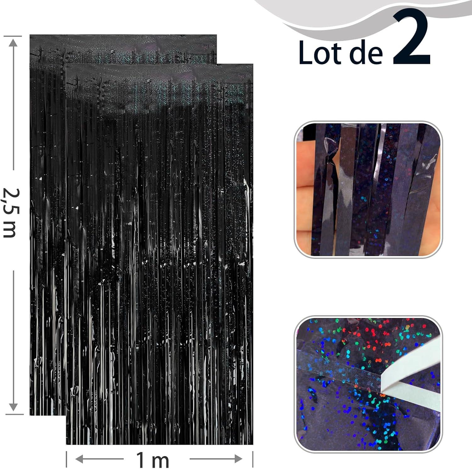 imageLot De 2 Rideaux Mtalliques Franges Tinsel Dcorations De Fte pour Anniversaire Mariage Baby Shower EVJF Nol Nouvel an 1 x 25 m NoirNoir