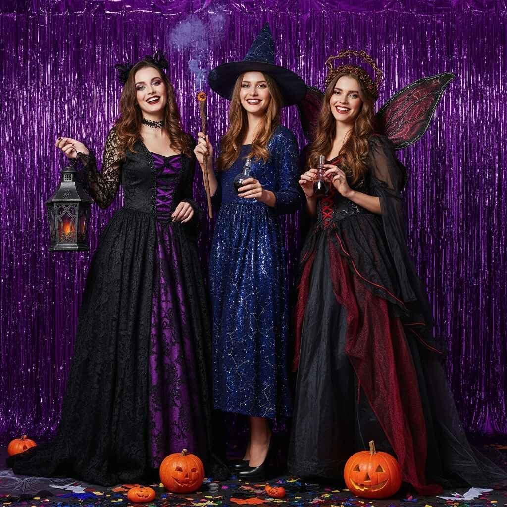 imageLot De 2 Rideaux Mtalliques Franges Tinsel Dcorations De Fte pour Anniversaire Mariage Baby Shower EVJF Nol Nouvel an 1 x 25 m NoirViolet
