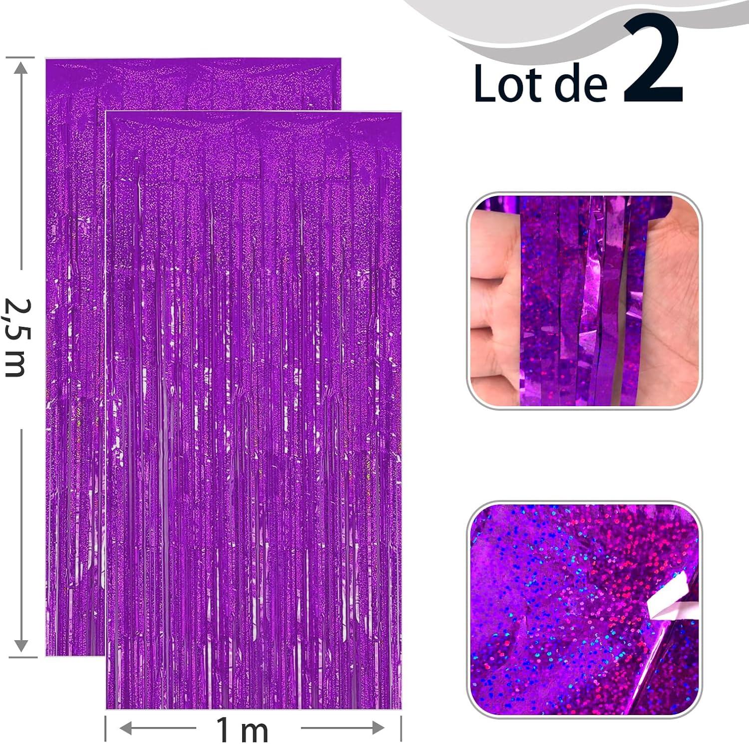 imageLot De 2 Rideaux Mtalliques Franges Tinsel Dcorations De Fte pour Anniversaire Mariage Baby Shower EVJF Nol Nouvel an 1 x 25 m NoirViolet