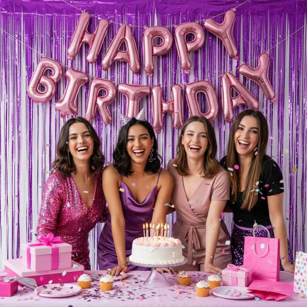 imageLot De 2 Rideaux Mtalliques Franges Tinsel Dcorations De Fte pour Anniversaire Mariage Baby Shower EVJF Nol Nouvel an 1 x 25 m NoirViolet