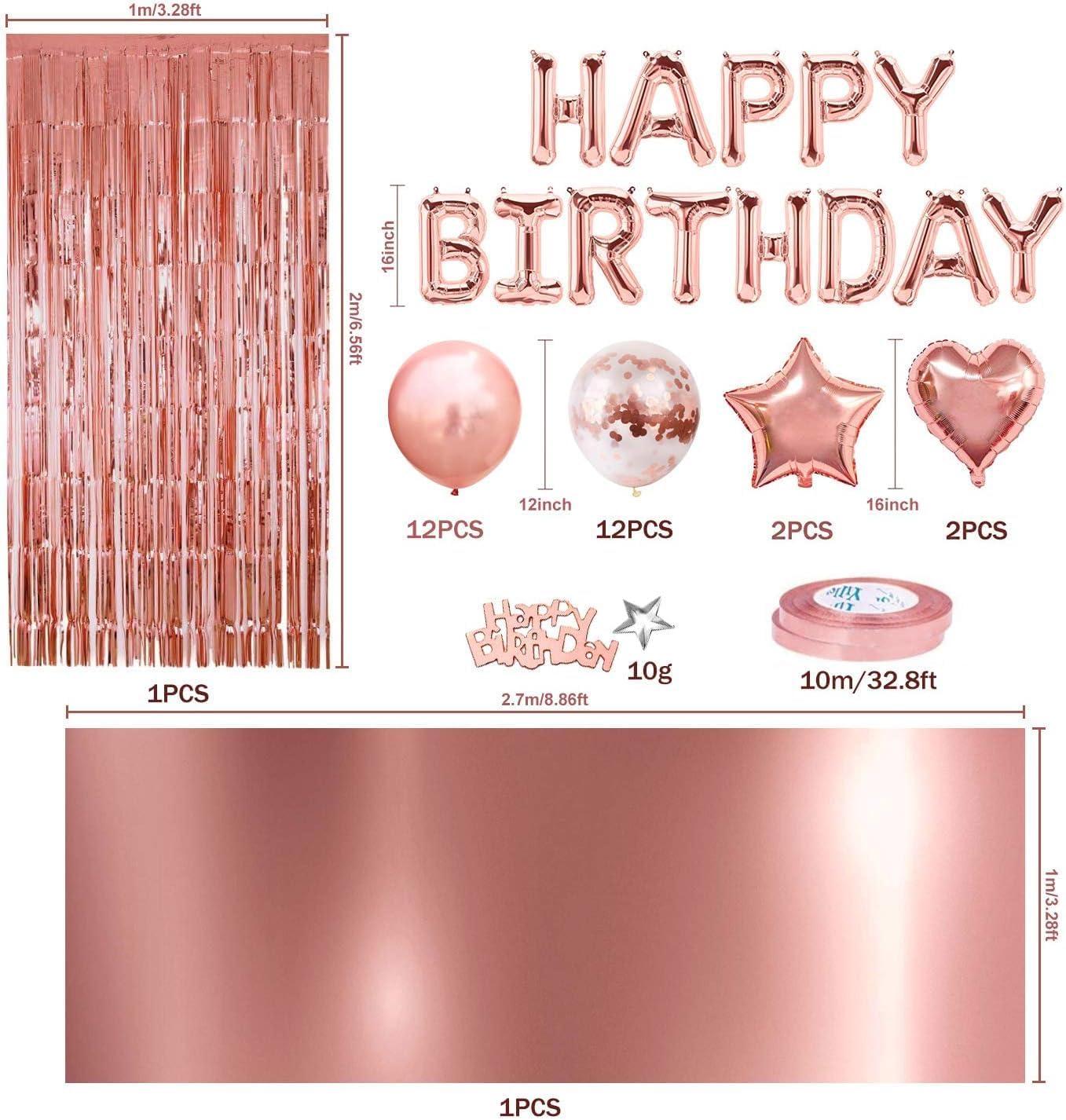 imageiZoeL Anniversaire Ballon Rose Kit Guirlande Happy Birthday Nappe Rose Or Rideau Franges 24 Ballons Confettis 4 Ballons toile et Coeur Confettis Happy BirthdayRose Gold