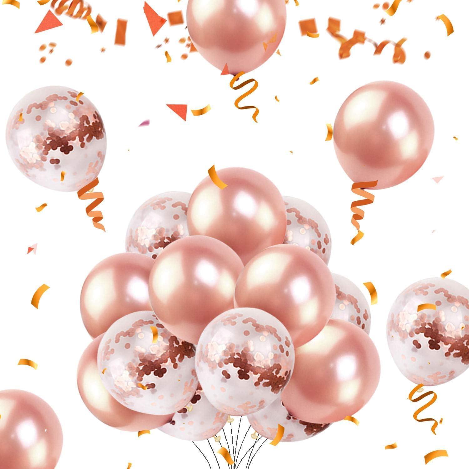 imageiZoeL Anniversaire Ballon Rose Kit Guirlande Happy Birthday Nappe Rose Or Rideau Franges 24 Ballons Confettis 4 Ballons toile et Coeur Confettis Happy BirthdayRose Gold