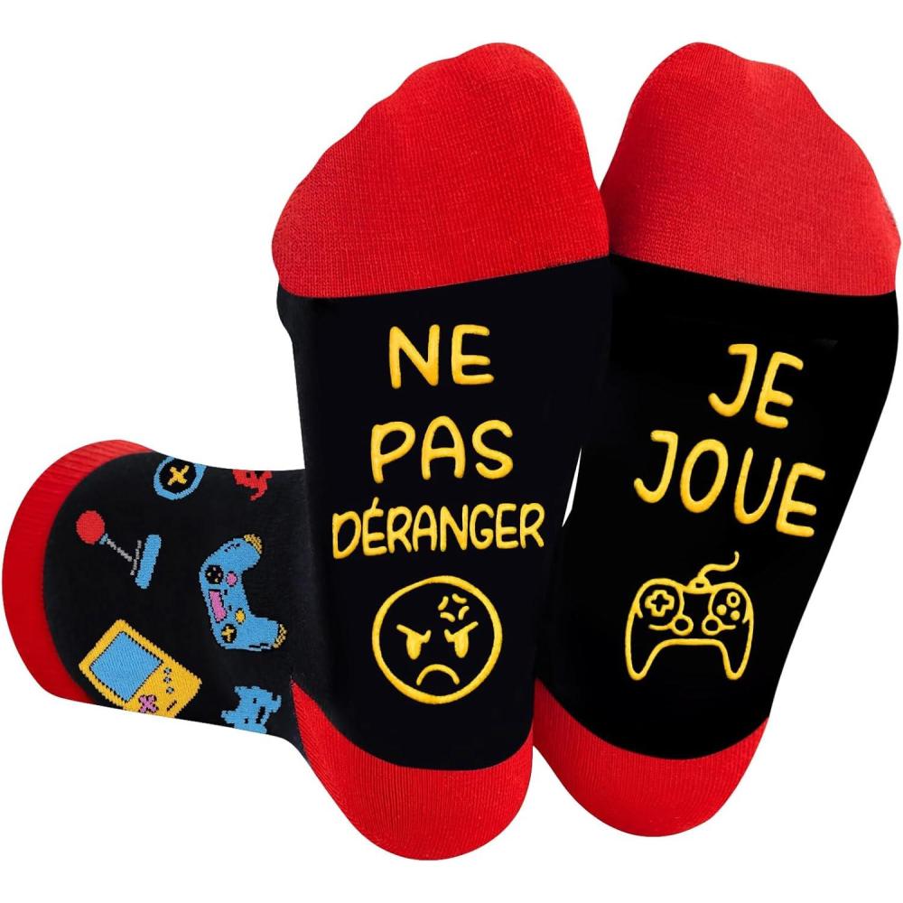 imageCadeau Noel Homme Chaussettes Homme 4346 Fantaisie Chaussettes Rigolotes Homme NE PAS DRANGER JE JOUE Cadeaux pour Anniversaire Fete des Peres la Saint Valentin pour Papa Adolescents GaronRouge