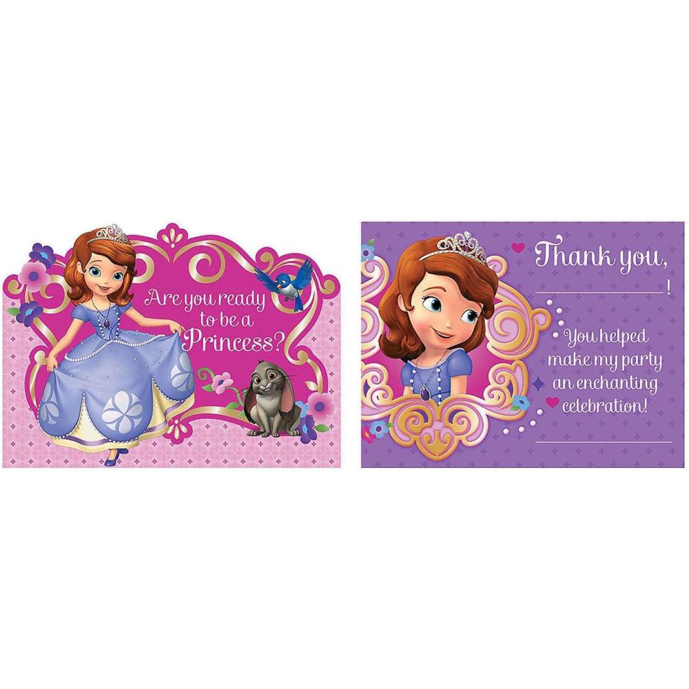 imageFun Express Cartes dinvitationremerciement Sofia pour anniversaire Fournitures de fte Vaisselle sous licence Invitations sous licence Anniversaire 16 pices