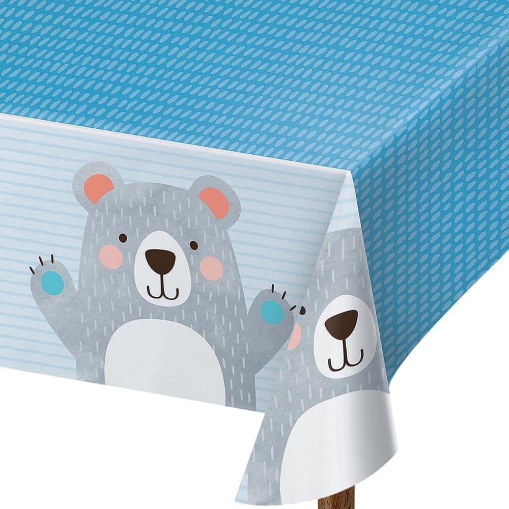 imageFun Express Adorable Nappe en Plastique Bleu Happy Little Bear  1372 x 2743 cm 1 pice  Parfaite pour Les ftes danniversaire Les ftes prnatales et Les Piqueniques en Plein air