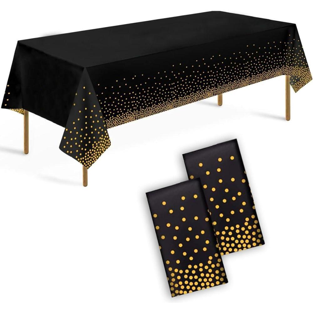 imageJonami Nappe Anniversaire Noir Or Plastique Impermable Jetable Rutilisable Table Fte 2X 137x274 cm