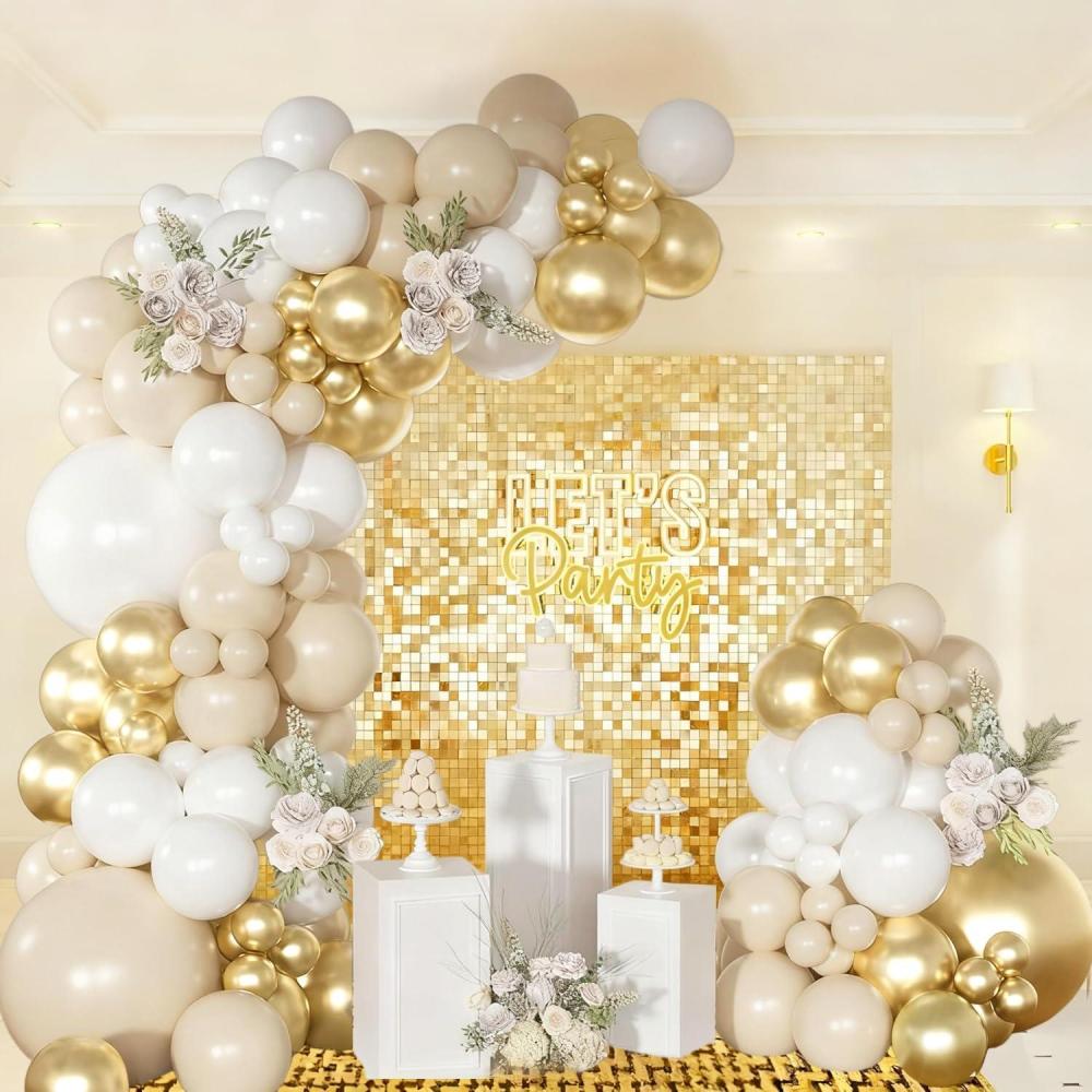 imageKit Arche Ballon Noir Or 115 Pices Noirs Dors Ballons Guirlande avec Ballons Confetti Dors Arche de Ballon pour Fte Prnatale Deco Anniversaire Baby Shower Mariage Diplm RamadanBlanc Or