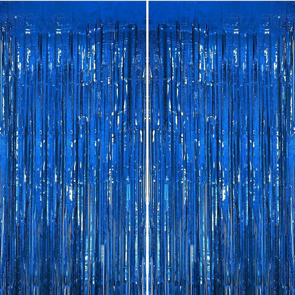 imageLot De 2 Rideaux Mtalliques Franges Tinsel Dcorations De Fte pour Anniversaire Mariage Baby Shower EVJF Nol Nouvel an 1 x 25 m NoirBleu