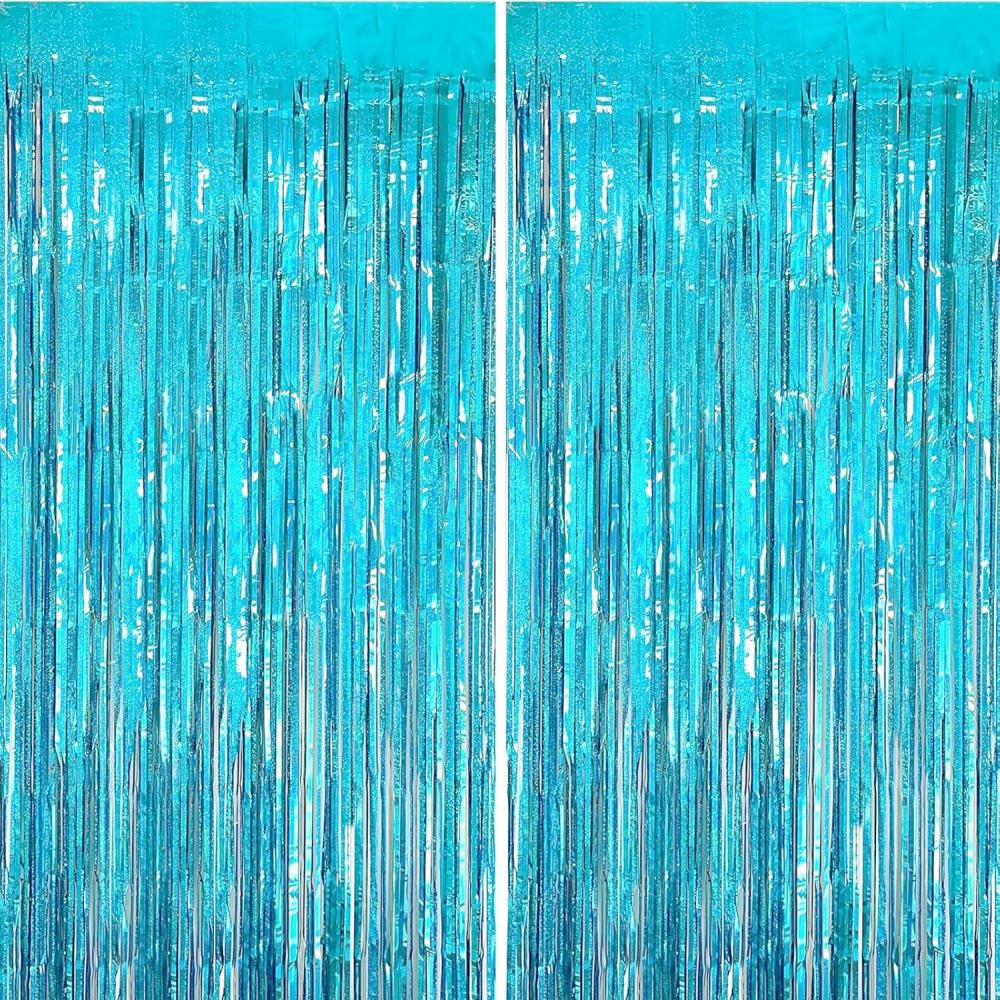 imageLot De 2 Rideaux Mtalliques Franges Tinsel Dcorations De Fte pour Anniversaire Mariage Baby Shower EVJF Nol Nouvel an 1 x 25 m NoirBleu Clair