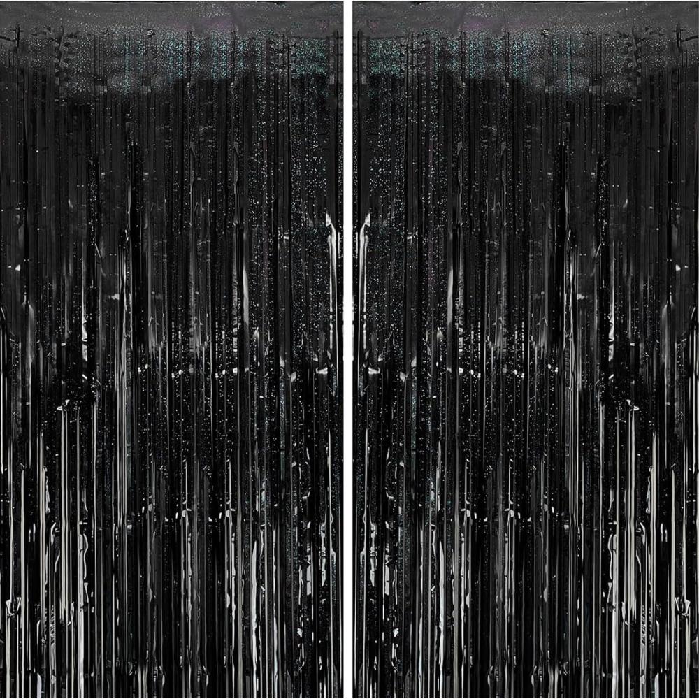 imageLot De 2 Rideaux Mtalliques Franges Tinsel Dcorations De Fte pour Anniversaire Mariage Baby Shower EVJF Nol Nouvel an 1 x 25 m NoirNoir