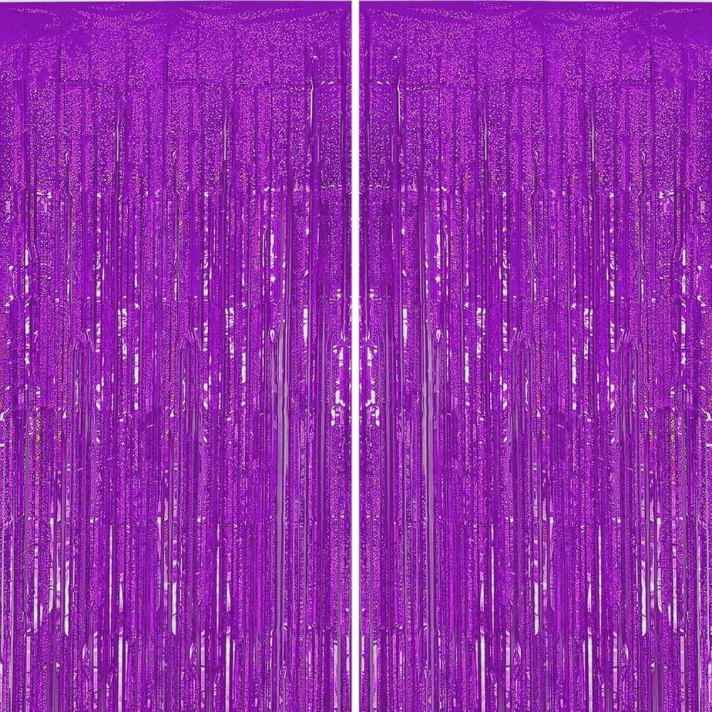 imageLot De 2 Rideaux Mtalliques Franges Tinsel Dcorations De Fte pour Anniversaire Mariage Baby Shower EVJF Nol Nouvel an 1 x 25 m NoirViolet