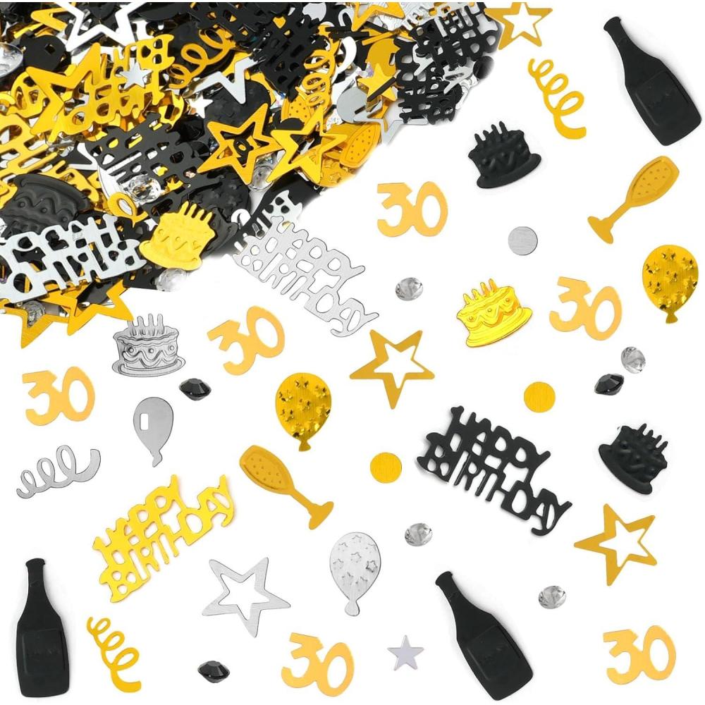 imageOSDUE Confettis Deco Confetti Anniversaire Decoration Fete 30g Or Rose Argent Confettis Joyeux Anniversaire Nombre toile De Table Deco pour Anniversaires Carnaval Fte Dcorations De TableLor Noir Argent30 Ans