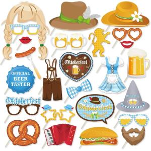 24 Pièces Accessoire Photobooth, Accessoires de Photobooth de Fête pour Fiançailles, Photo Booth Anniversaire, Accessoires Photo Drôle, pour Fête, Carnaval, Anniversaire, Noël, Mariage (Doré)(Blue)