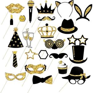 Accessoires Photobooth Kit 23 Pièces, Accessoire Photobooth Mariage, Photobooths Anniversaire Con Palo de Apoyo, pour Mariage, Deco Anniversaire, Fêtes Soirées Disco
