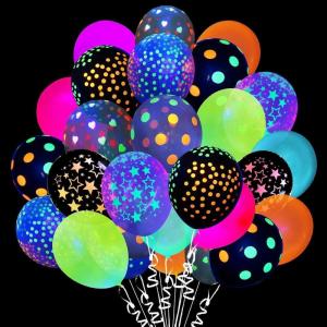 Ballon Fluorescent, 50 Pièces Ballons Néon, Ballon Fluo en Latex, Décoration de Fête Néon Lueur, Deco Fluorescent Soirée, Fournitures de Fête pour Anniversaire Mariage