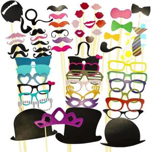 Yuio 58 Pièces Accessoires photobooth Masquerade, Accessoire Photo Moustache Mask Arc Lips Hat, Photobooth Anniversaire, Photo Booth Props pour Fête d&rsquo;anniversaire Photo de Mariage Mascarade
