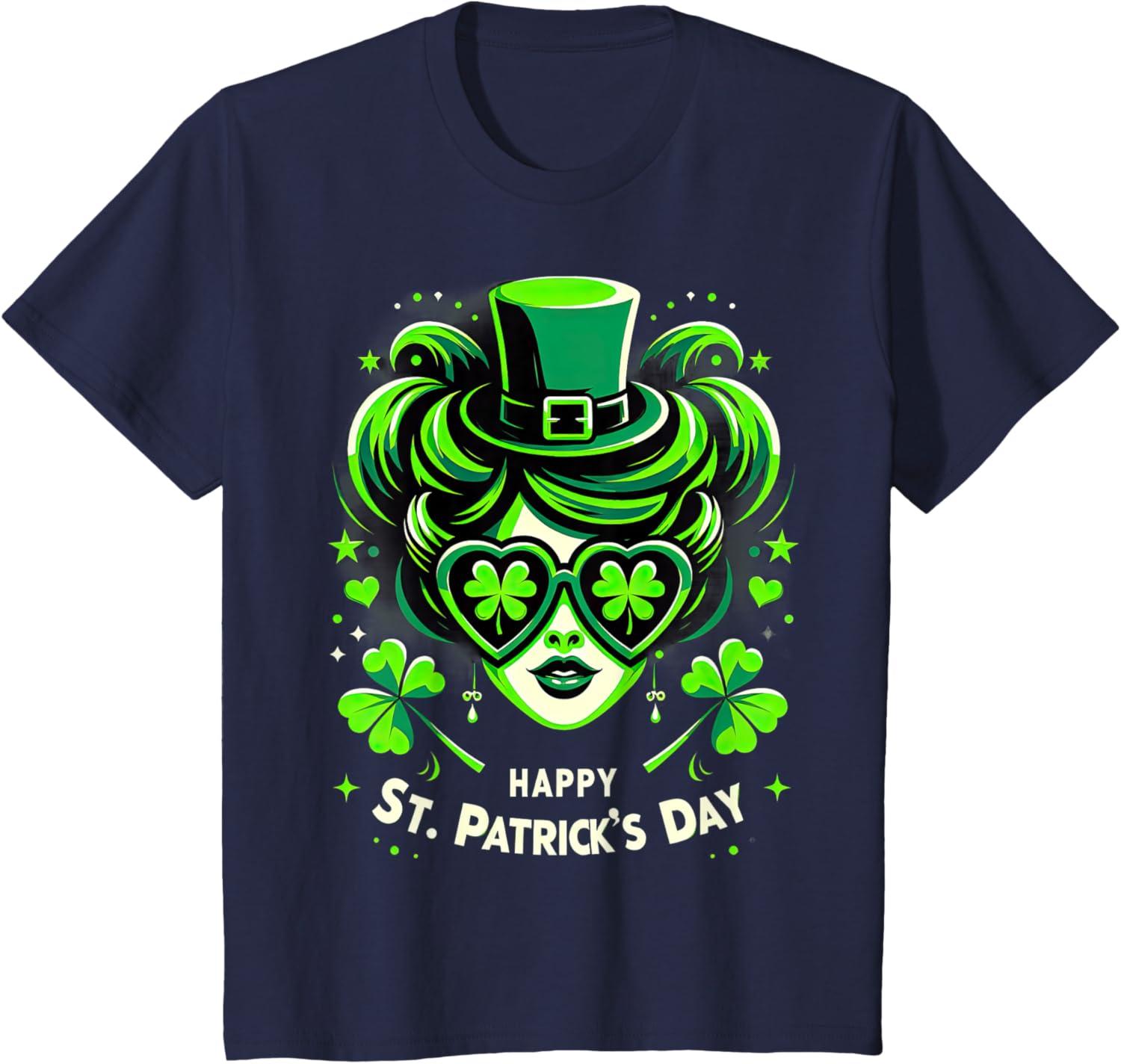 imageChignon Happy St Patrick pour filles enfants adolescents TShirtBleu Marine