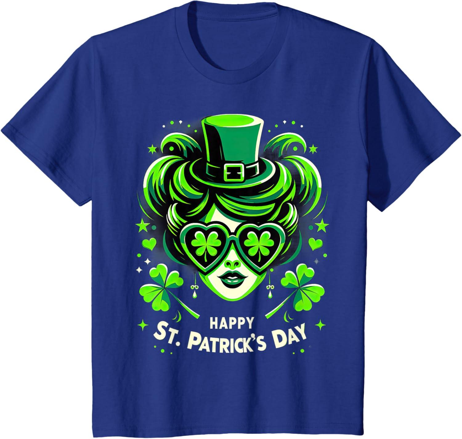 imageChignon Happy St Patrick pour filles enfants adolescents TShirtBleu Royal