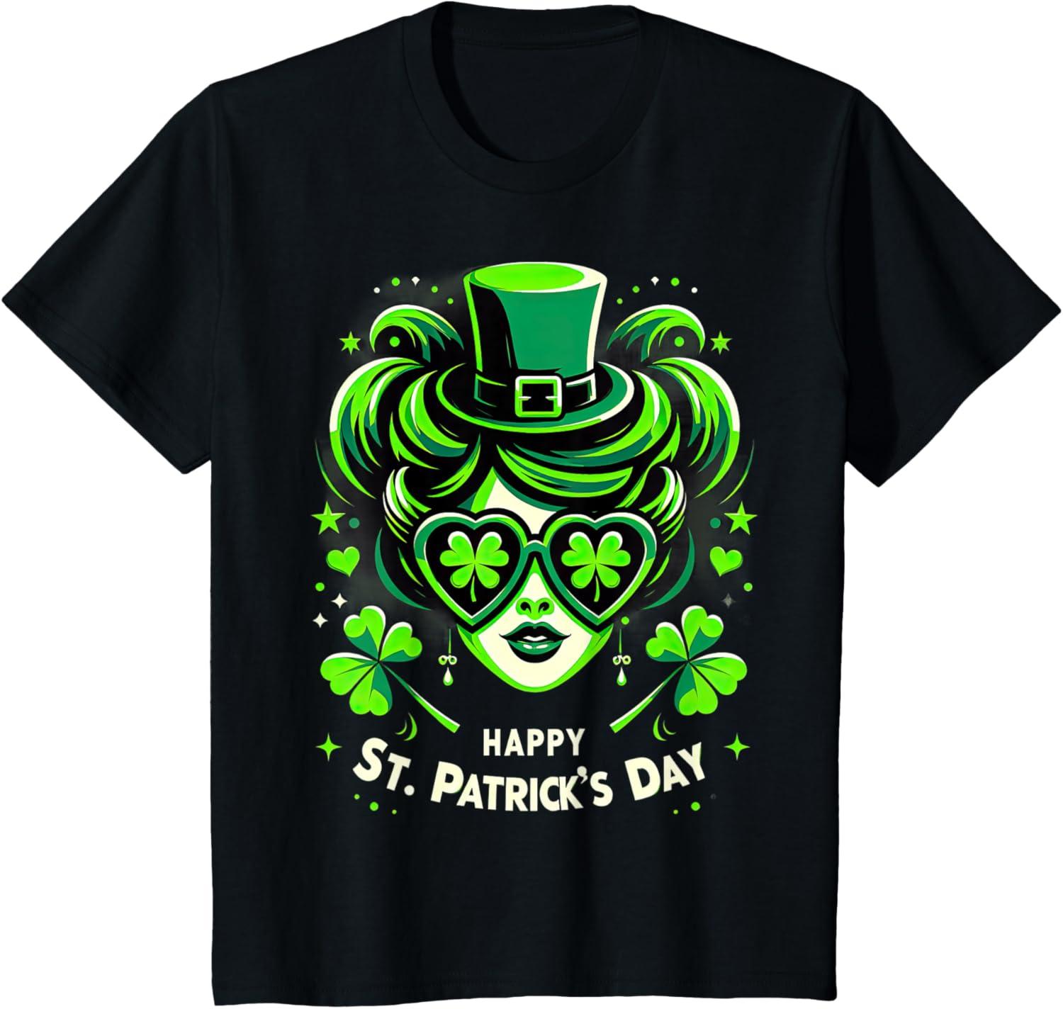 imageChignon Happy St Patrick pour filles enfants adolescents TShirtNoir