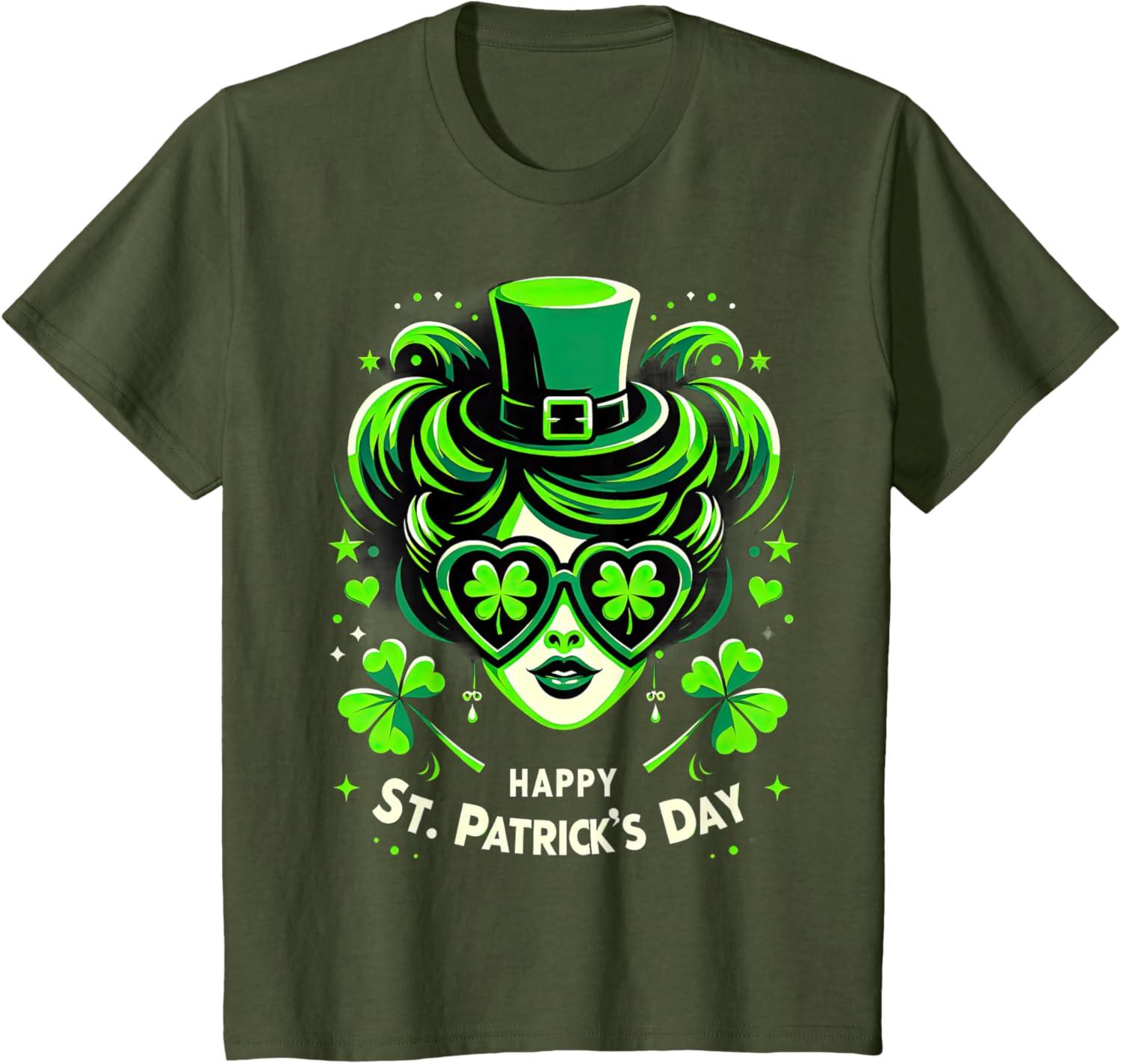 imageChignon Happy St Patrick pour filles enfants adolescents TShirtOlive