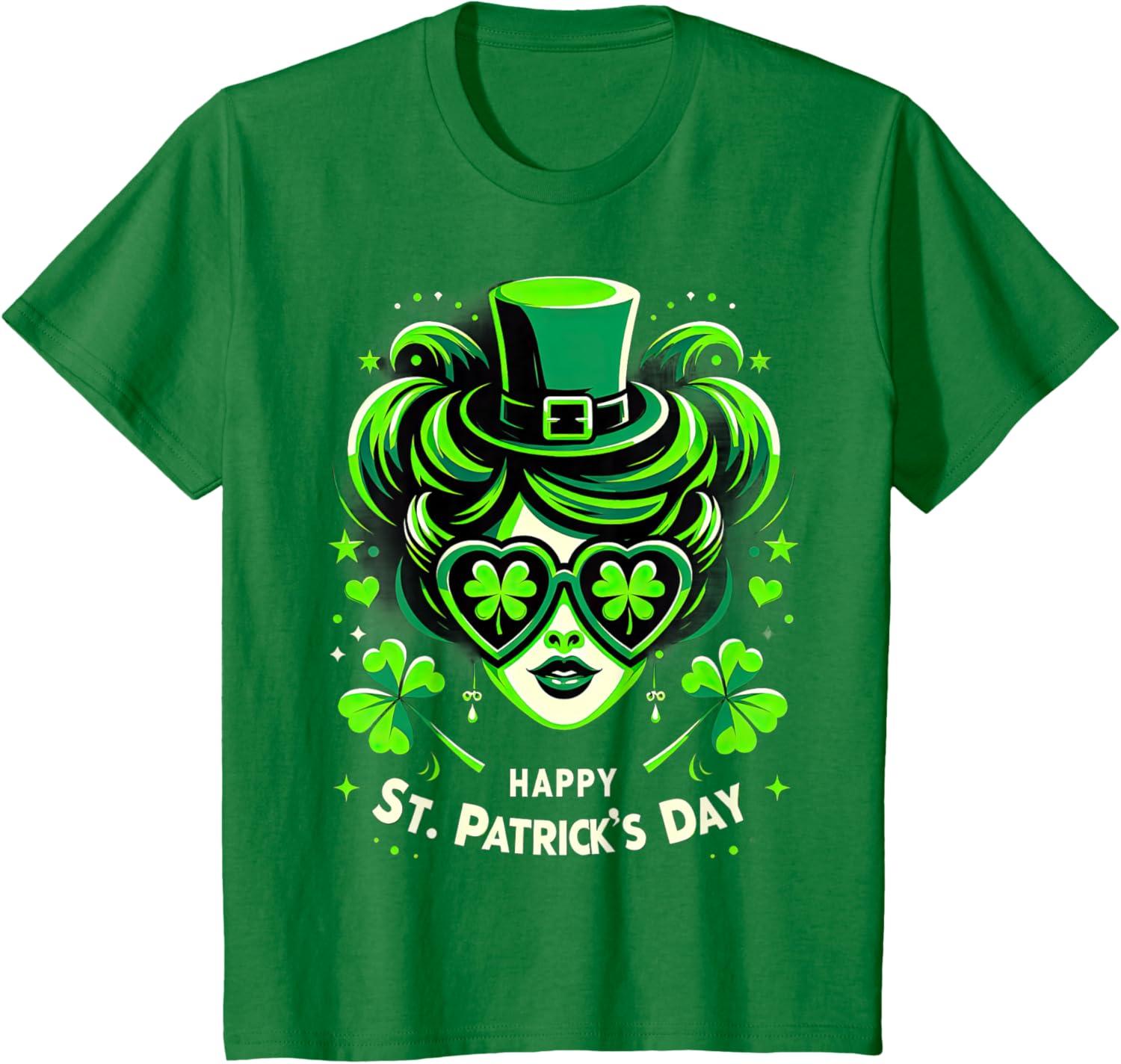 imageChignon Happy St Patrick pour filles enfants adolescents TShirtVert Kelly